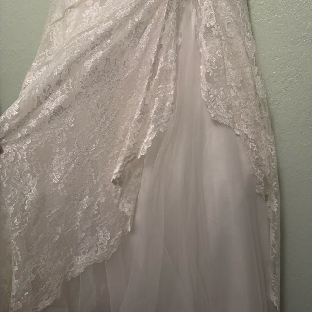 David's Bridal Strapless, Lace Fit and Flare Wedding Dress - Style YP3344 - Picture 7 of 16